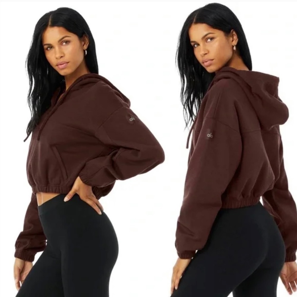 Alo Yoga Refresh Stadium Half-Zip Hoodie in Cherry Cola SZ SM